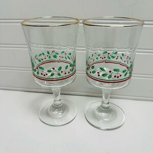 Vintage Arby’s Libbey Holly Berry Wine Water Goblets (Set of 2) 1980’s